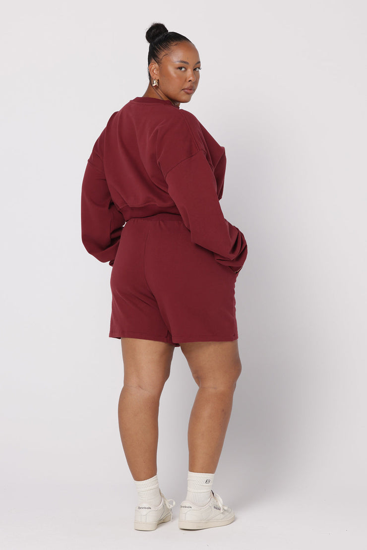 Cropped Varsity Sweat | Burgundy