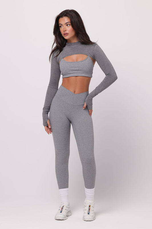 Fold Over Yoga Pants Sets For Women 2 Piece Cotton Lounge Sets Long Sleeve  Shirts Grey Flare Leggings Set Tracksuit